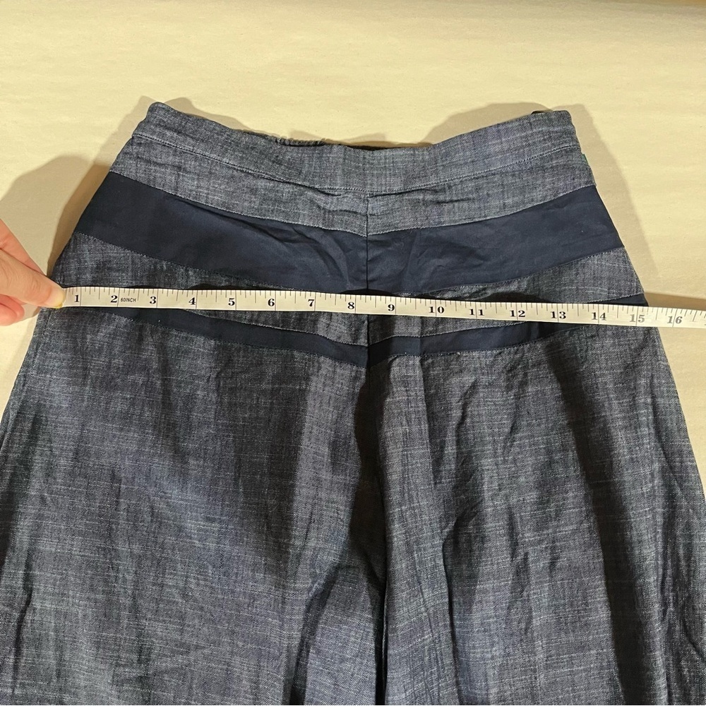 eShakti Blue Chambray Wide-Leg Pants with Dark Blue Waist Accents - Picture 12 of 14